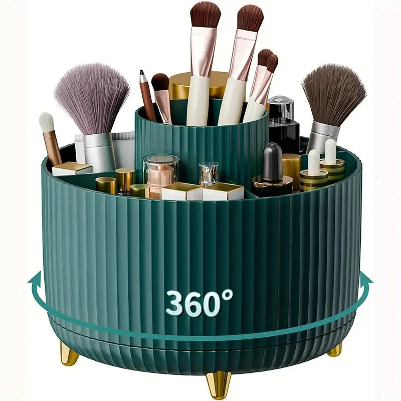 Organizador de Maquillaje Giratorio 360° con 5 Compartimentos – Porta Pinceles y Cosméticos Multifuncional