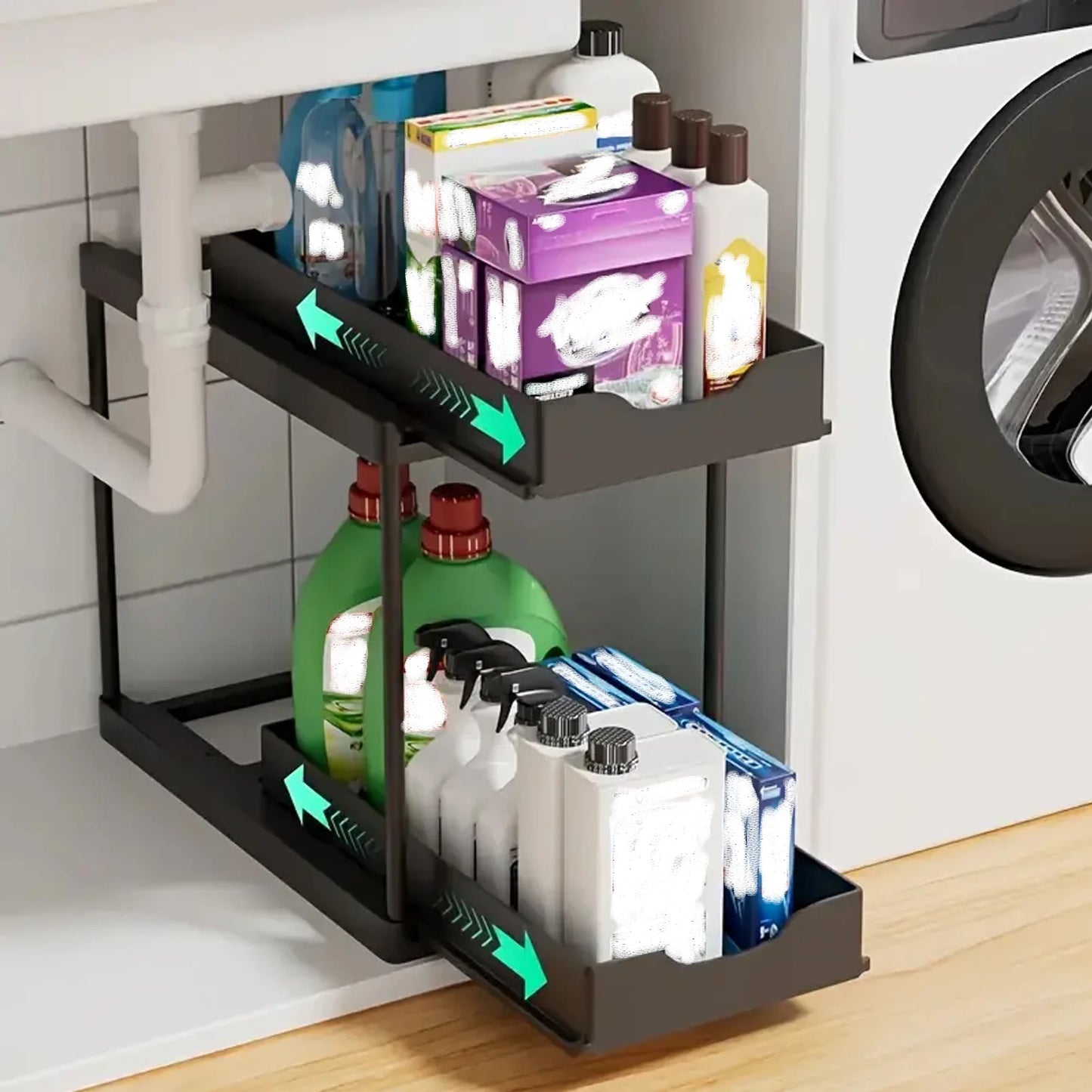 Organizador Deslizante 2 Niveles Antideslizante – Cajón Extraible para Bajo la Pileta y Mesada