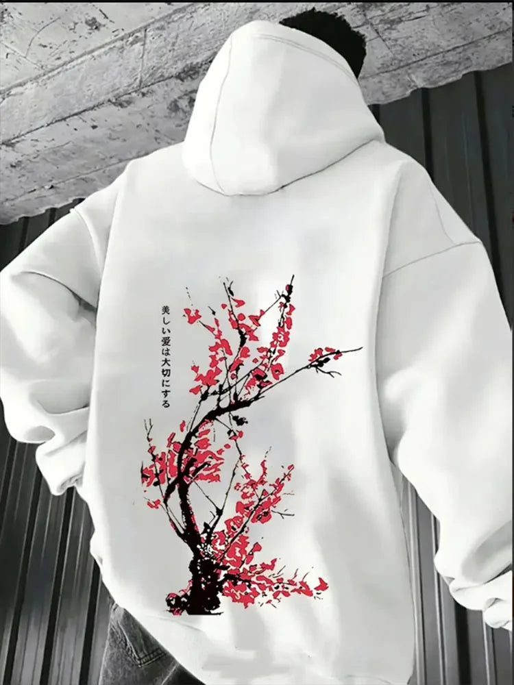 Hoodie Harajuku Flor de Ciruelo – Estilo Japonés Y2K Casual Otoño Invierno