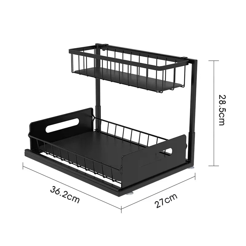 Estante Bajo la Pileta Deslizante 2 Capas – Organizador Práctico para Cocina y Baño