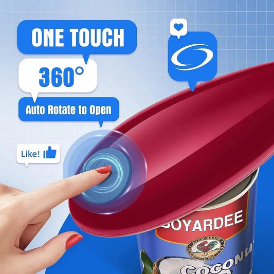 Abrelatas Eléctrico Rojo – Automático con Borde Suave para una Cocina Segura