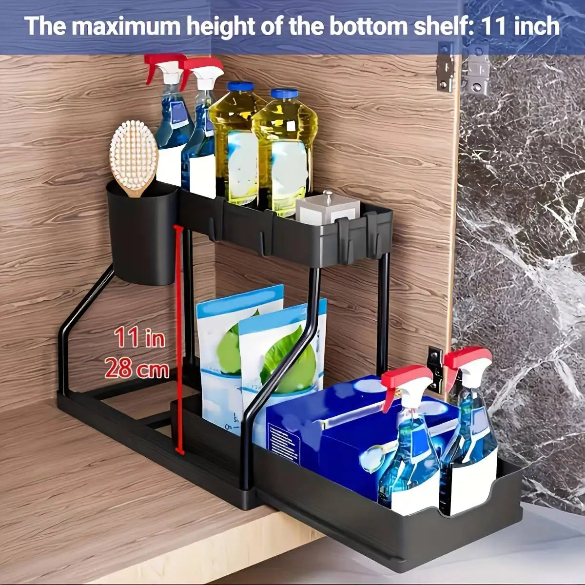 Organizador Bajo la Pileta 2 Niveles con Cajón Deslizante – Gran Capacidad para Cocina y Baño