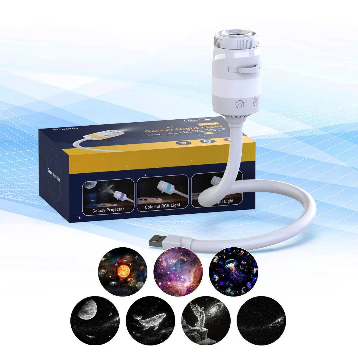 Proyector Galaxy 2 en 1 USB – Rotación 360° LED Multicolor para Dormitorio