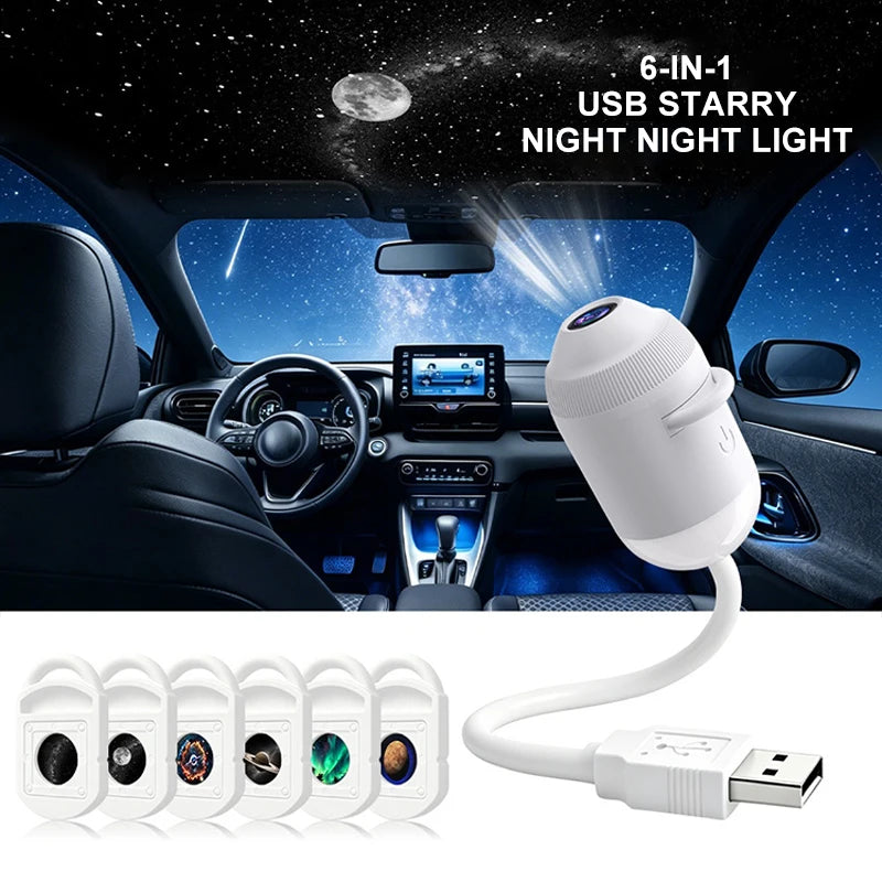 Proyector USB Cielo Estrellado 360° – Lámpara Galaxy Ambiente para Auto y Dormitorio