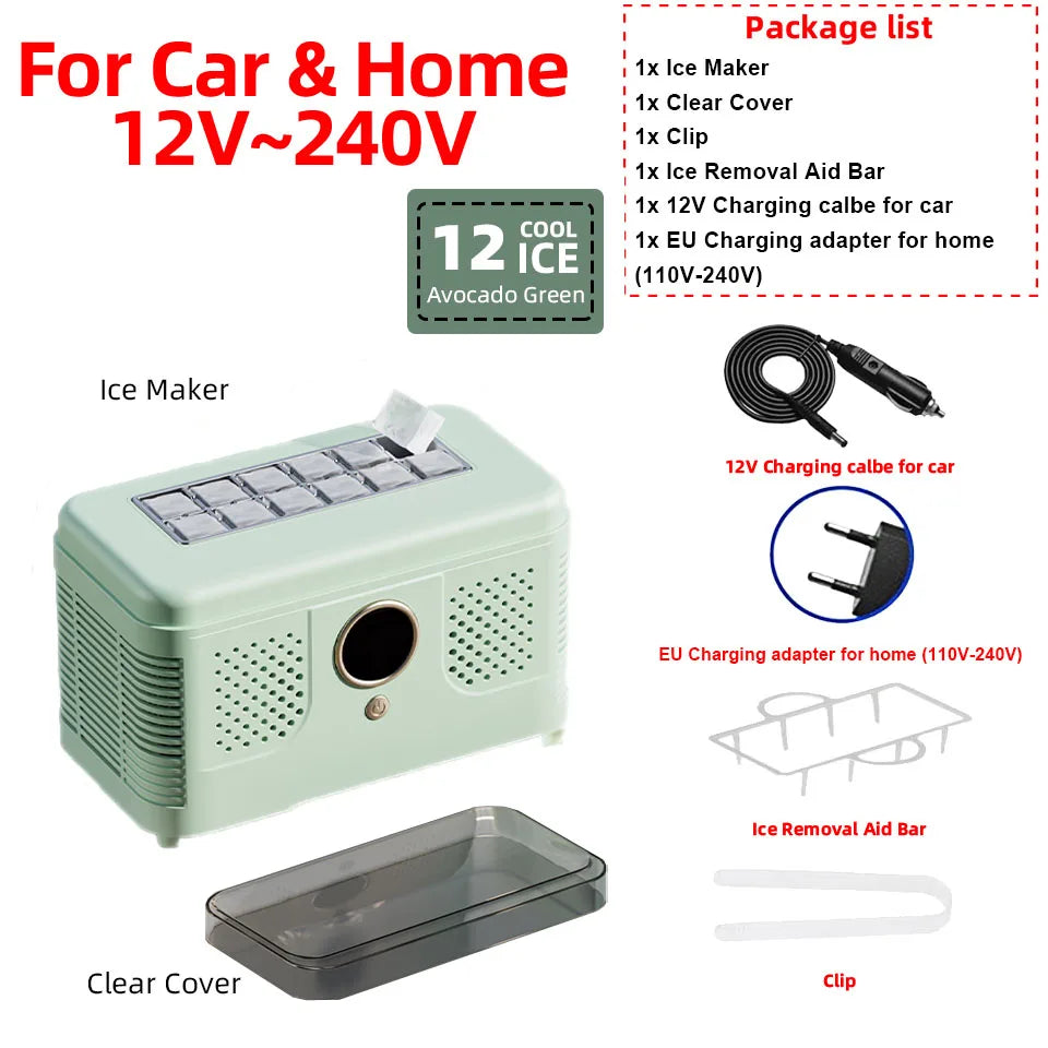 Máquina de Hielo Mini Portátil 12V/220V – Para Auto, Hogar, Oficina y Camping