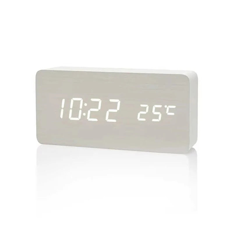 Reloj Despertador Digital de Madera con Temperatura – Decoración para Dormitorio y Oficina