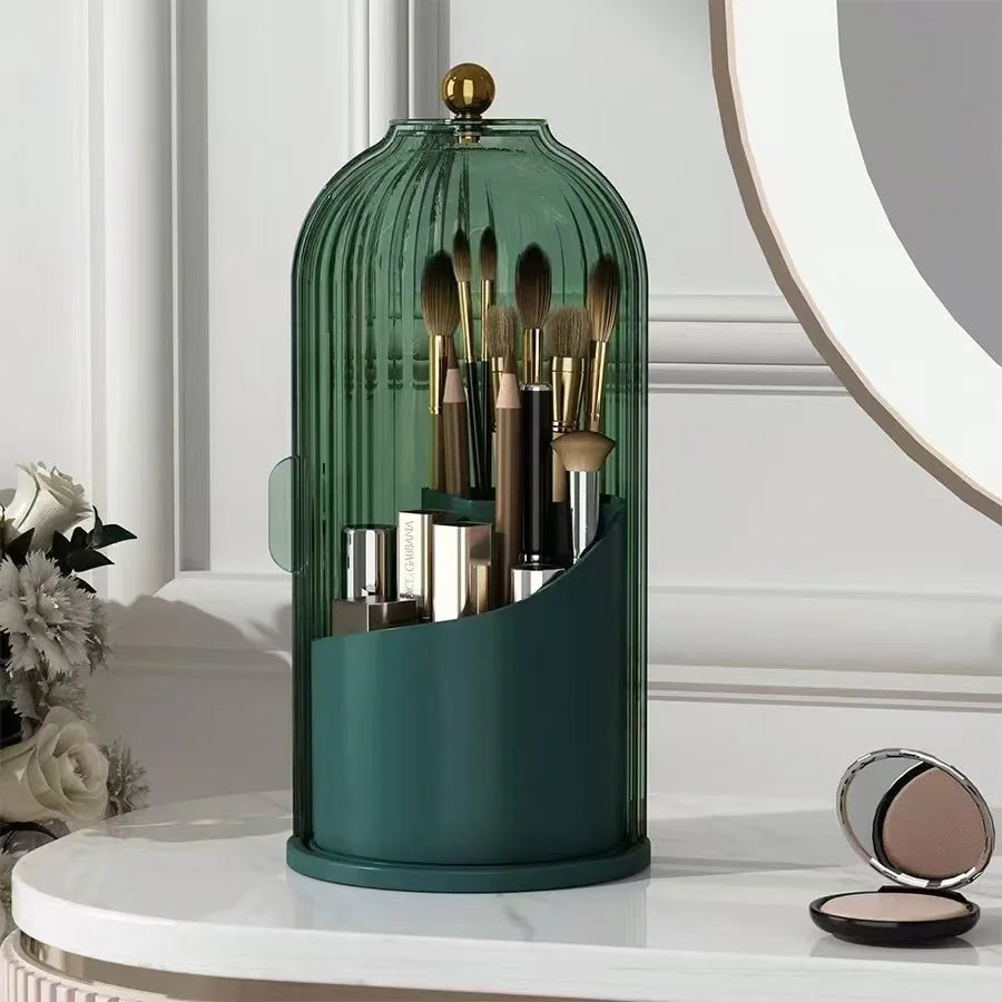 Porta Pinceles de Maquillaje Giratorio 360° con Tapa – Organizador de Lujo para Lápices y Sombras