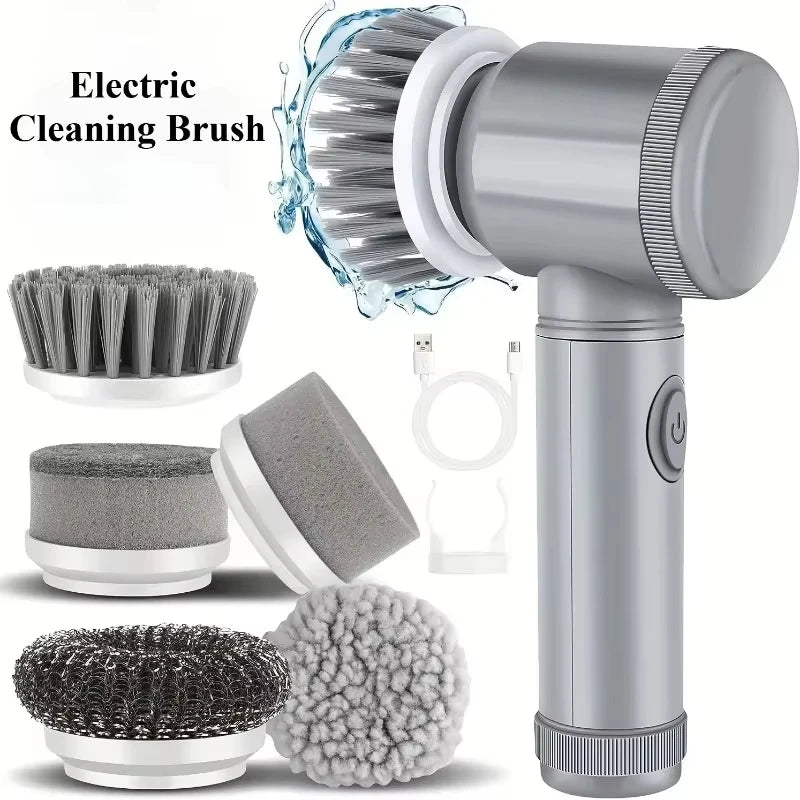 Cepillo Mágico Inalámbrico Giratorio Recargable con 5 Cabezales para Limpieza Profunda de Baño, Cocina y Juntas