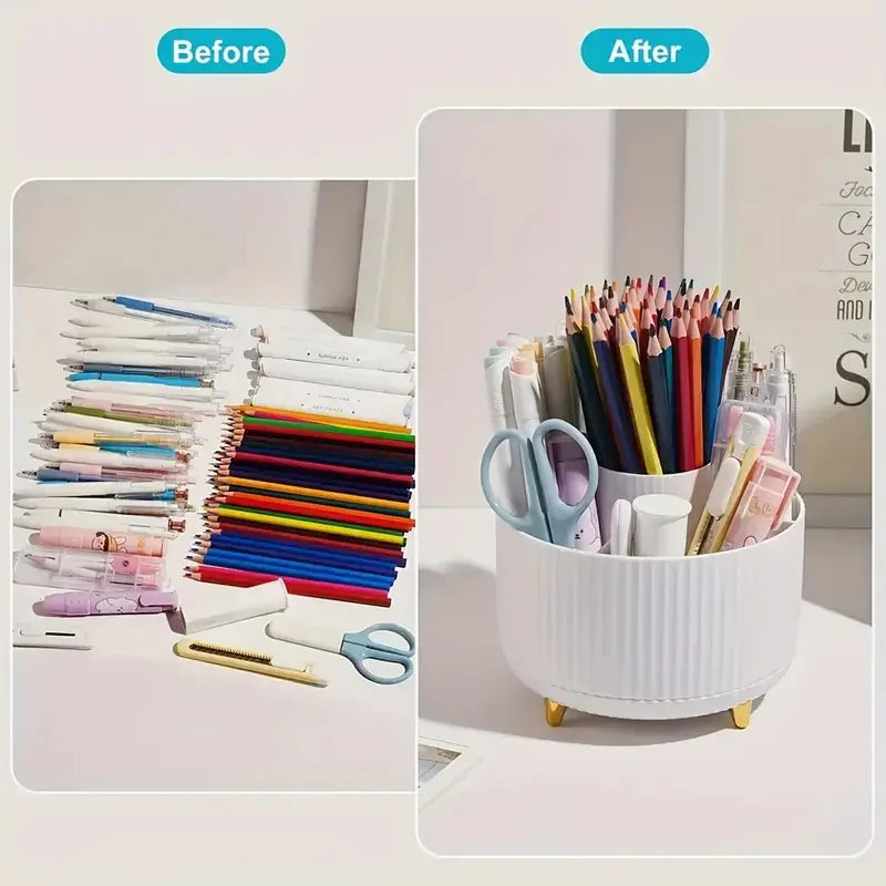 Organizador de Maquillaje Giratorio 360° con 5 Compartimentos – Porta Pinceles y Cosméticos Multifuncional