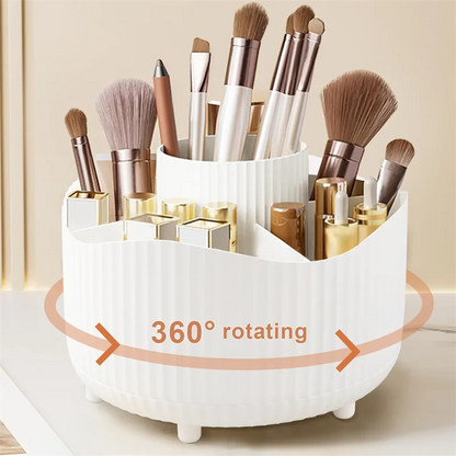 Organizador de Maquillaje Giratorio 360° con 5 Compartimentos – Porta Pinceles y Cosméticos Multifuncional