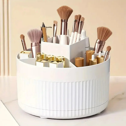 Organizador de Maquillaje Giratorio 360° con 5 Compartimentos – Porta Pinceles y Cosméticos Multifuncional