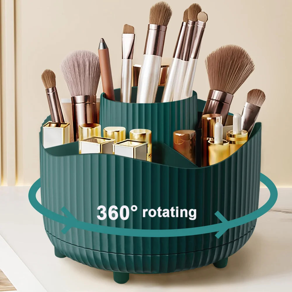 Organizador de Maquillaje Giratorio 360° con 5 Compartimentos – Porta Pinceles y Cosméticos Multifuncional
