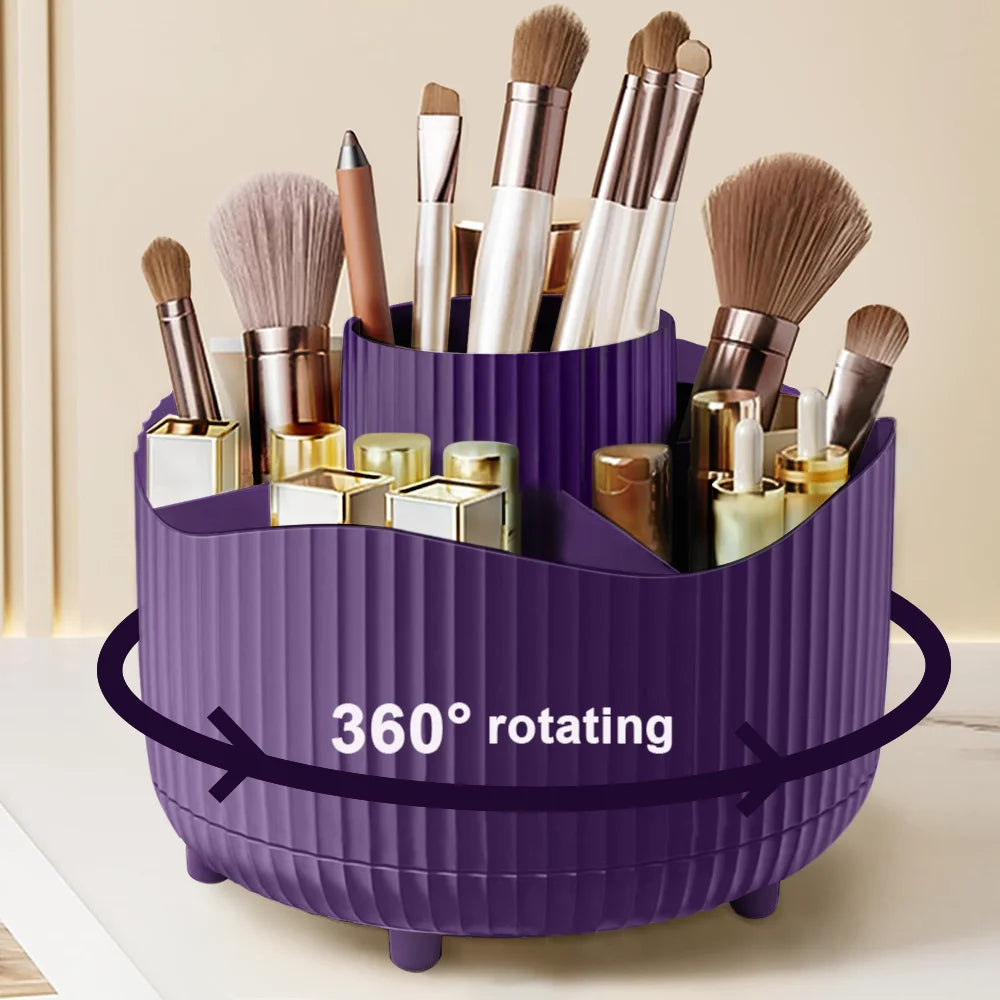Organizador de Maquillaje Giratorio 360° con 5 Compartimentos – Porta Pinceles y Cosméticos Multifuncional