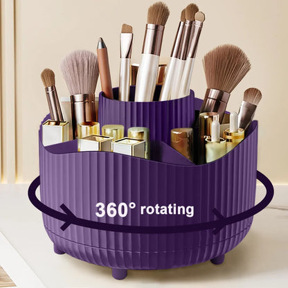 Organizador de Maquillaje Giratorio 360° con 5 Compartimentos – Porta Pinceles y Cosméticos Multifuncional