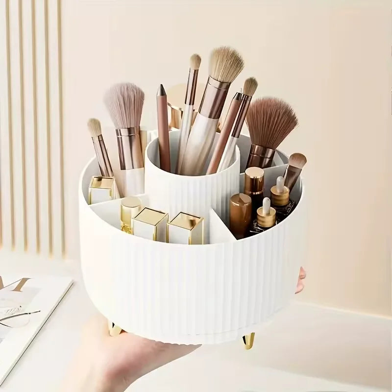 Organizador de Maquillaje Giratorio 360° con 5 Compartimentos – Porta Pinceles y Cosméticos Multifuncional