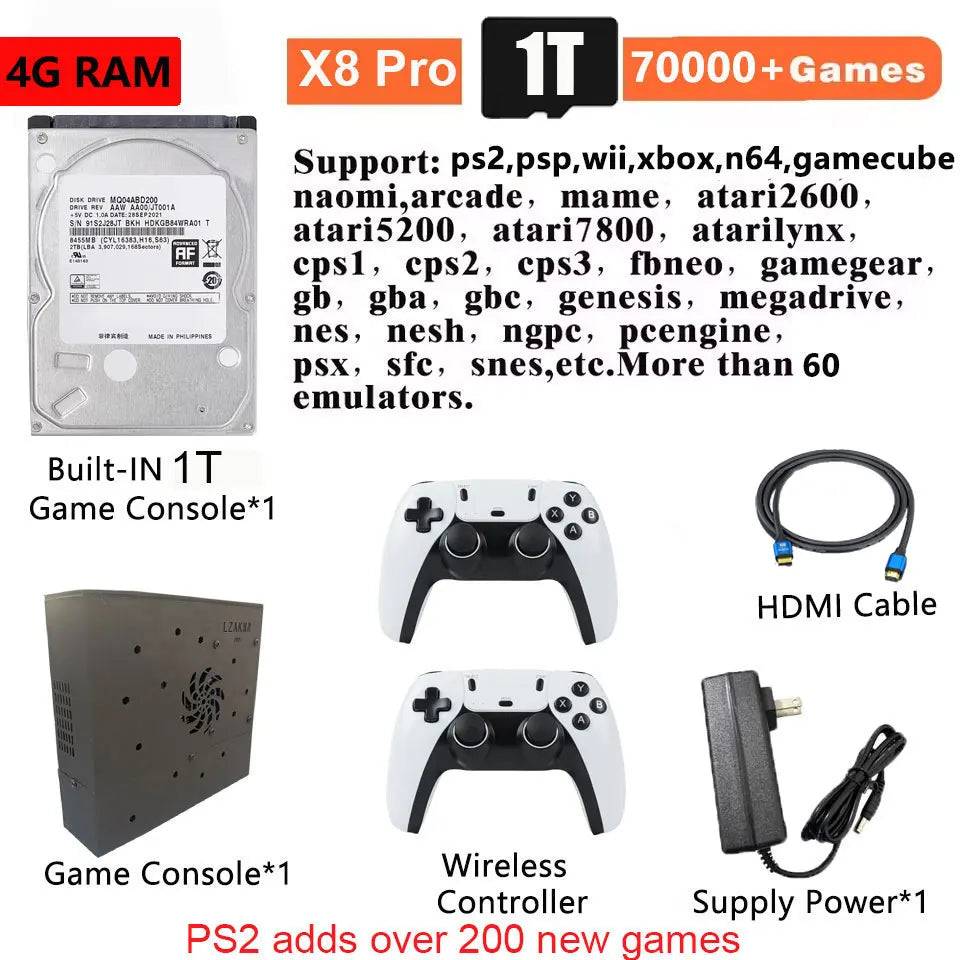 Super Consola X8 Pro – 70000+ Juegos, 60+ Emuladores, 500GB, Compatible con Wii PS2 PSP GameCube, Win11 y Batocera