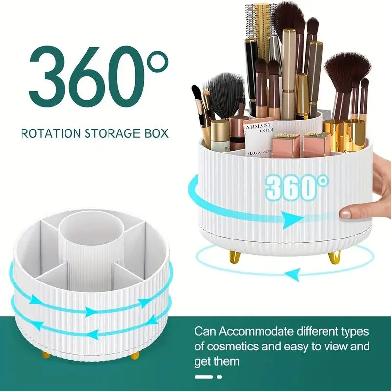 Organizador de Maquillaje Giratorio 360° con 5 Compartimentos – Porta Pinceles y Cosméticos Multifuncional