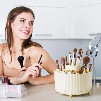 Organizador de Maquillaje Giratorio 360° con 5 Compartimentos – Porta Pinceles y Cosméticos Multifuncional