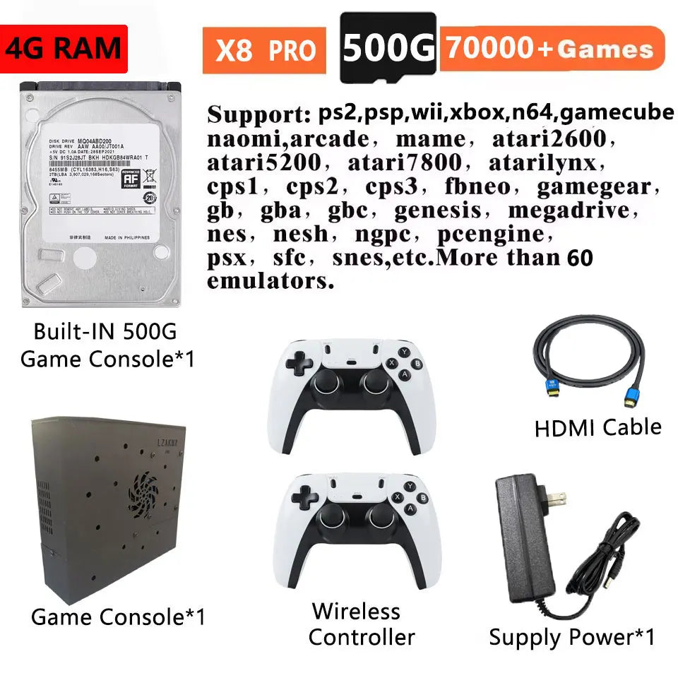Super Consola X8 Pro – 70000+ Juegos, 60+ Emuladores, 500GB, Compatible con Wii PS2 PSP GameCube, Win11 y Batocera