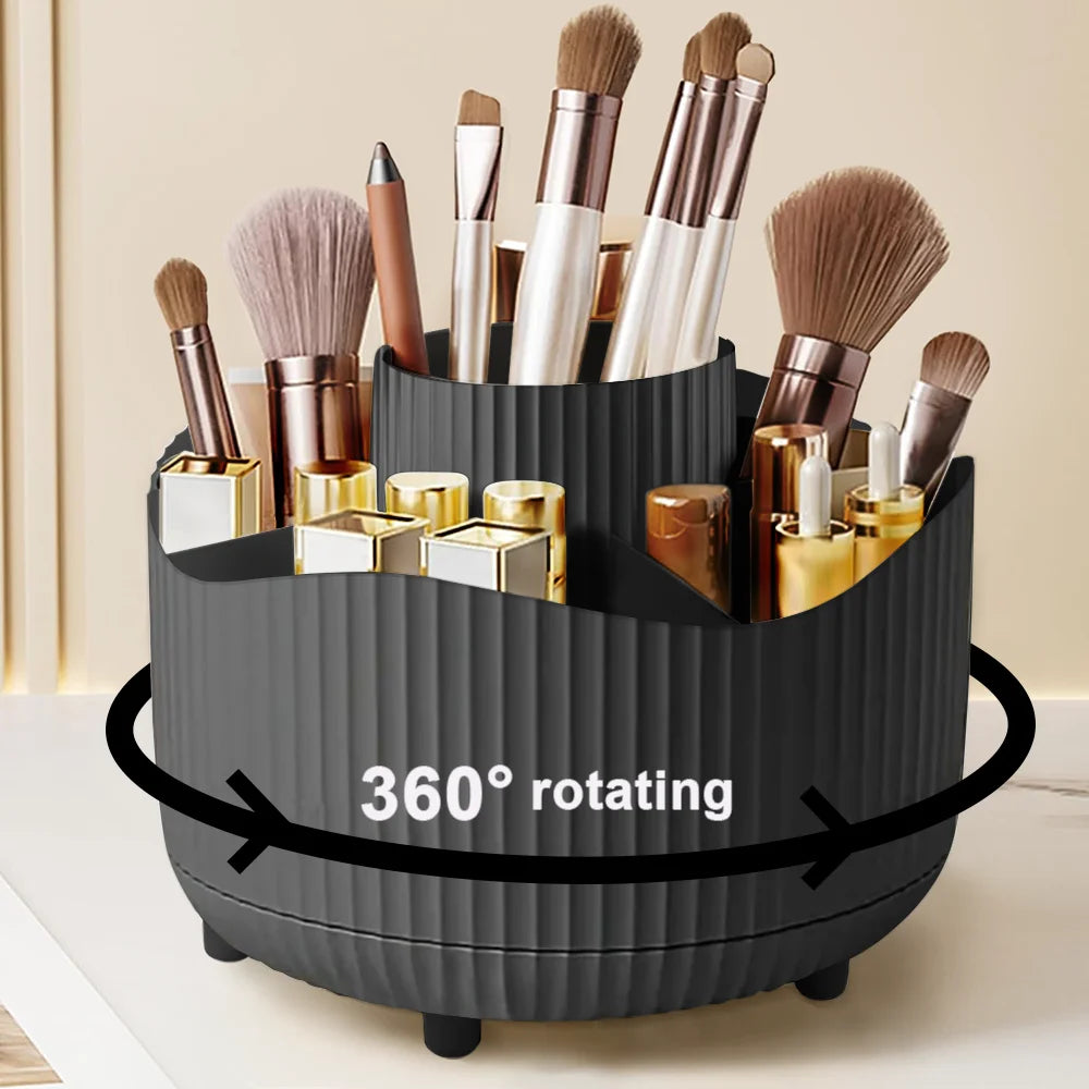 Organizador de Maquillaje Giratorio 360° con 5 Compartimentos – Porta Pinceles y Cosméticos Multifuncional