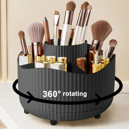 Organizador de Maquillaje Giratorio 360° con 5 Compartimentos – Porta Pinceles y Cosméticos Multifuncional