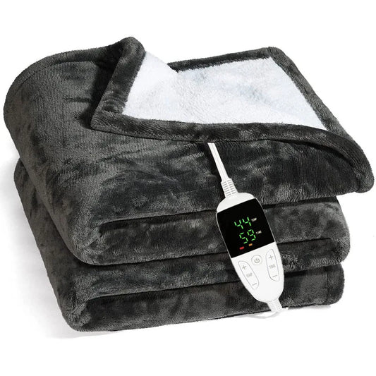 TINO Electric Blankets Flannel & Sherpa Heated Blanket, 6 Heat Settings, 10-hour Time Auto-Off Function, Machine Washable