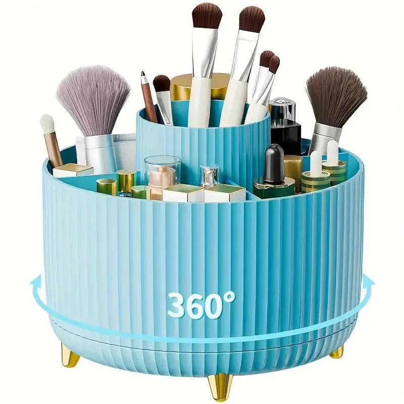 Organizador de Maquillaje Giratorio 360° con 5 Compartimentos – Porta Pinceles y Cosméticos Multifuncional