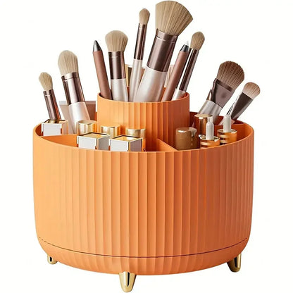 Organizador de Maquillaje Giratorio 360° con 5 Compartimentos – Porta Pinceles y Cosméticos Multifuncional