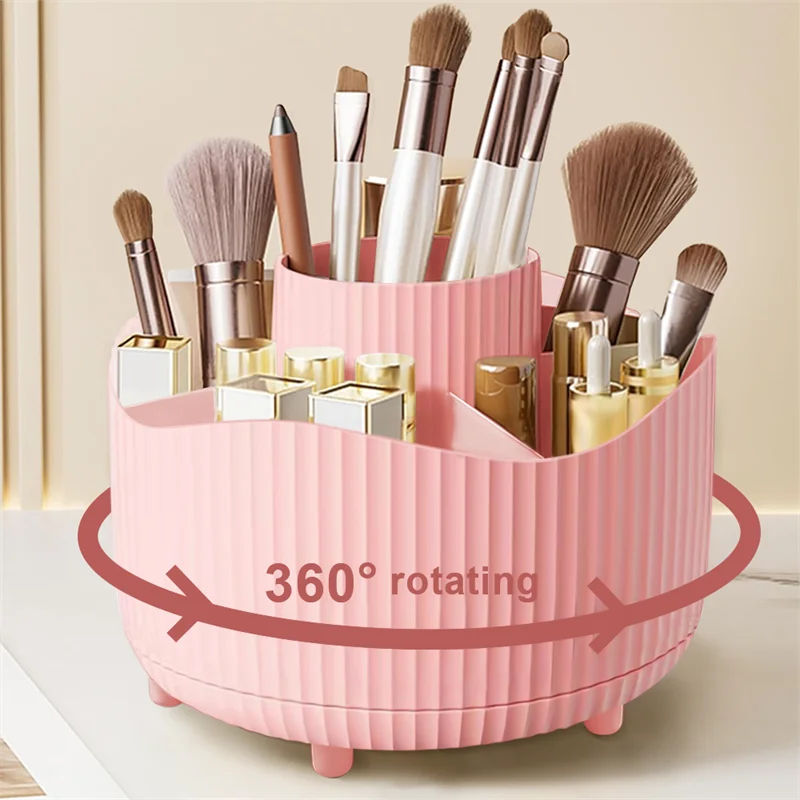 Organizador de Maquillaje Giratorio 360° con 5 Compartimentos – Porta Pinceles y Cosméticos Multifuncional