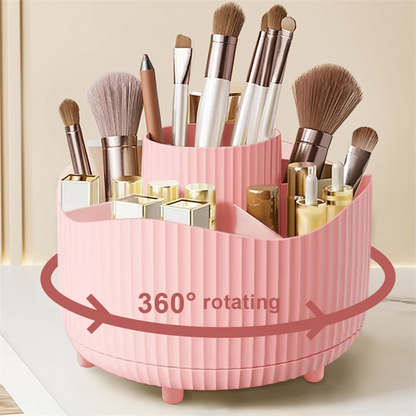 Organizador de Maquillaje Giratorio 360° con 5 Compartimentos – Porta Pinceles y Cosméticos Multifuncional