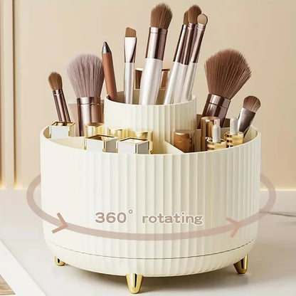 Organizador de Maquillaje Giratorio 360° con 5 Compartimentos – Porta Pinceles y Cosméticos Multifuncional