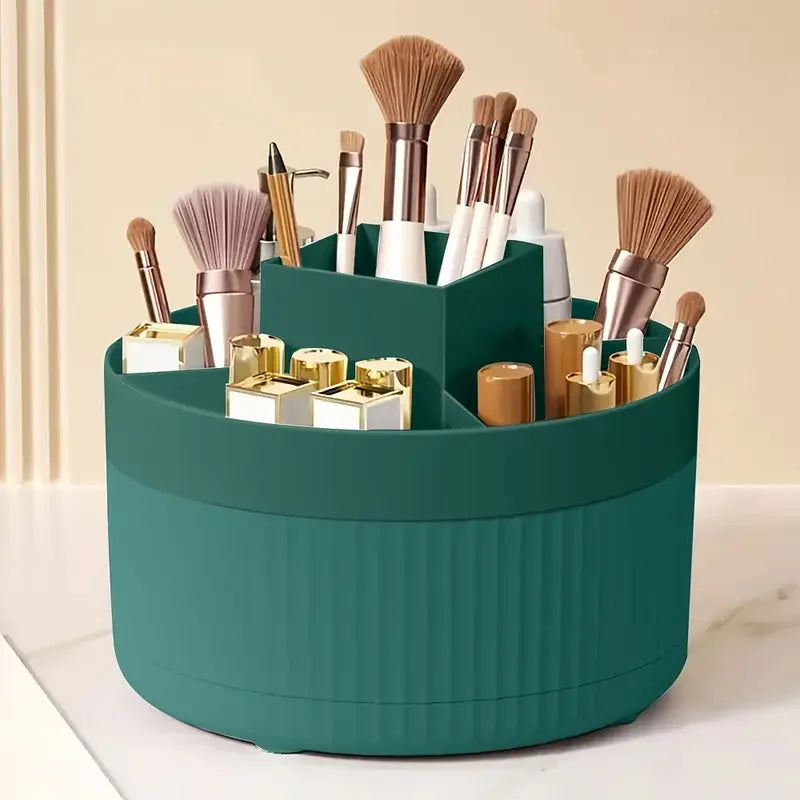 Organizador de Maquillaje Giratorio 360° con 5 Compartimentos – Porta Pinceles y Cosméticos Multifuncional