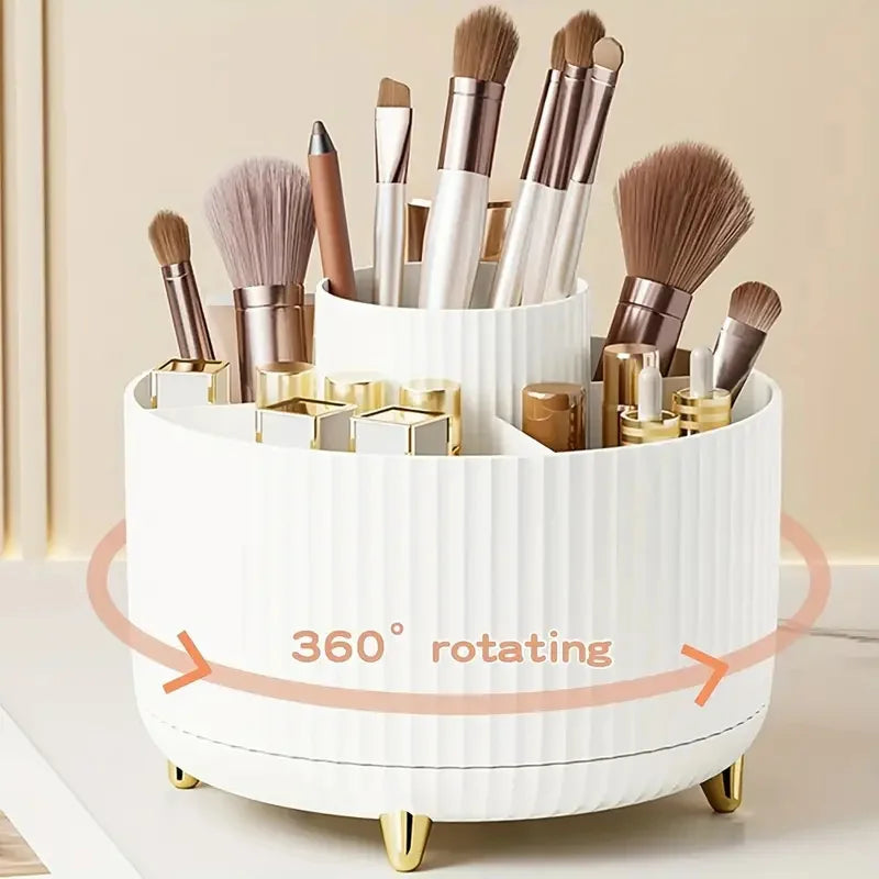 Organizador de Maquillaje Giratorio 360° con 5 Compartimentos – Porta Pinceles y Cosméticos Multifuncional