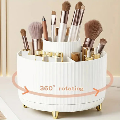 Organizador de Maquillaje Giratorio 360° con 5 Compartimentos – Porta Pinceles y Cosméticos Multifuncional