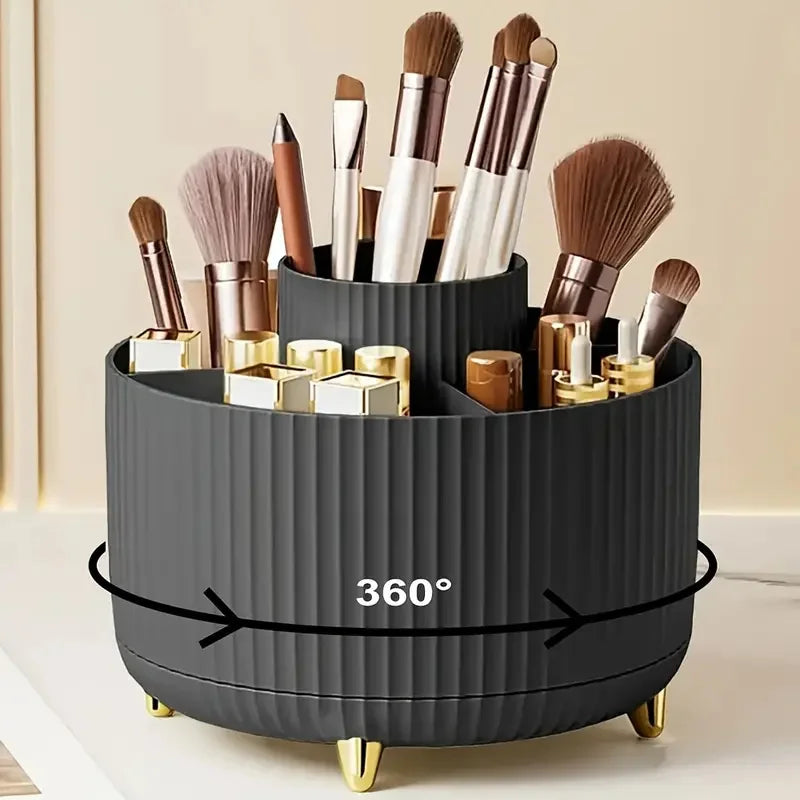 Organizador de Maquillaje Giratorio 360° con 5 Compartimentos – Porta Pinceles y Cosméticos Multifuncional