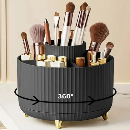 Organizador de Maquillaje Giratorio 360° con 5 Compartimentos – Porta Pinceles y Cosméticos Multifuncional
