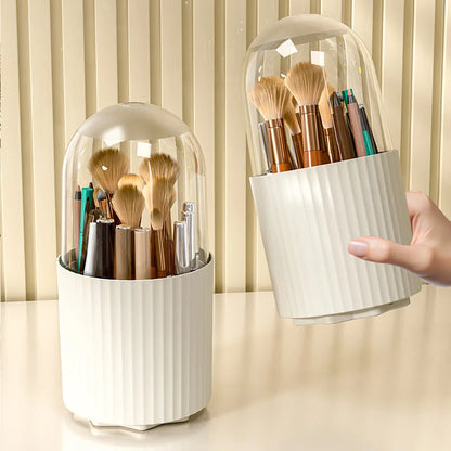 Caja Organizadora de Pinceles de Maquillaje Giratoria 360° – Porta Lápices Labiales y Cosméticos de Escritorio