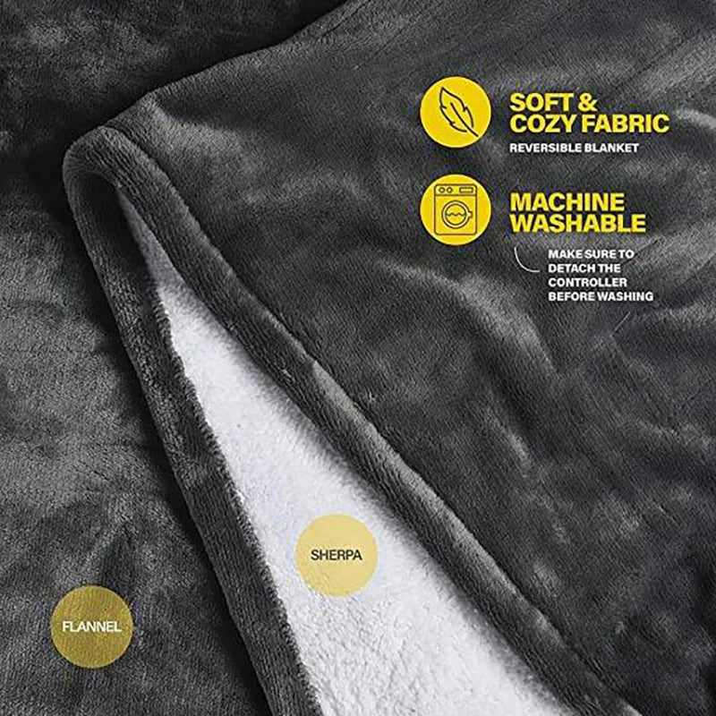 TINO Electric Blankets Flannel & Sherpa Heated Blanket, 6 Heat Settings, 10-hour Time Auto-Off Function, Machine Washable
