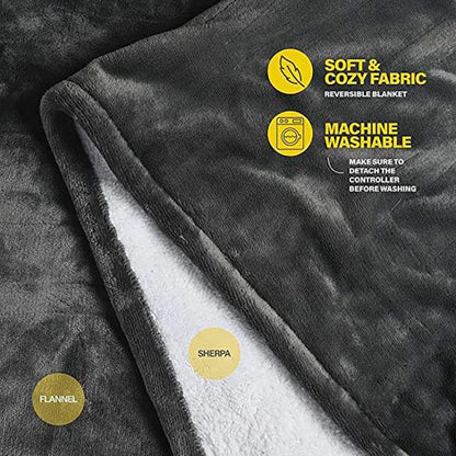 TINO Electric Blankets Flannel & Sherpa Heated Blanket, 6 Heat Settings, 10-hour Time Auto-Off Function, Machine Washable