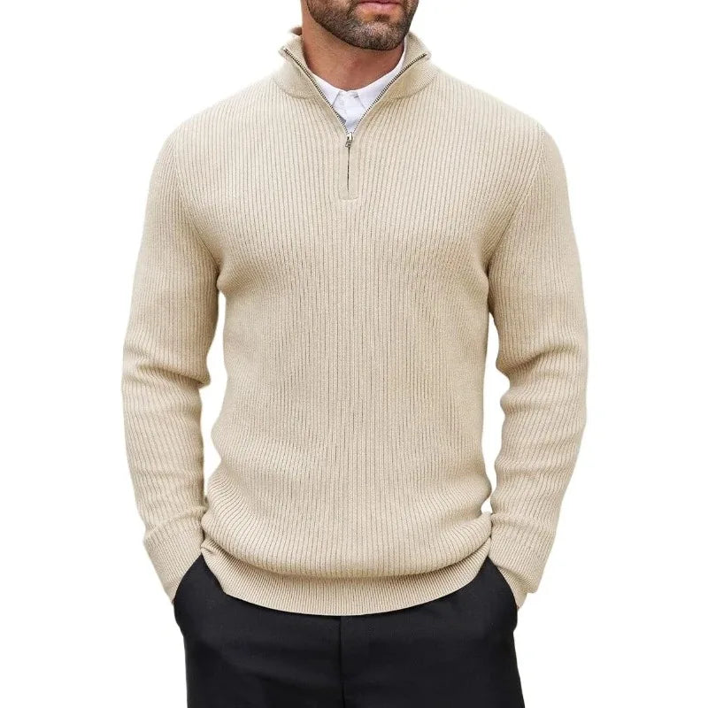Pullover Quarter Zip para Hombre – Cuello Mock, Manga Larga, Abrigo Casual de Invierno