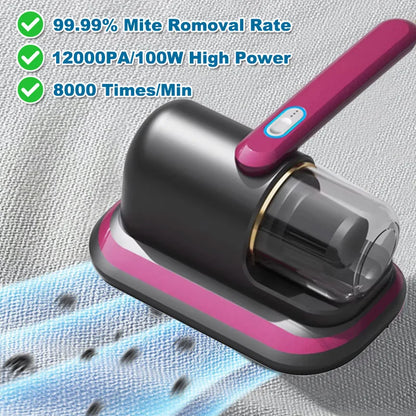Eliminador de Ácaros Inalámbrico con Carga USB, Luz UV y Caja de Polvo Lavable