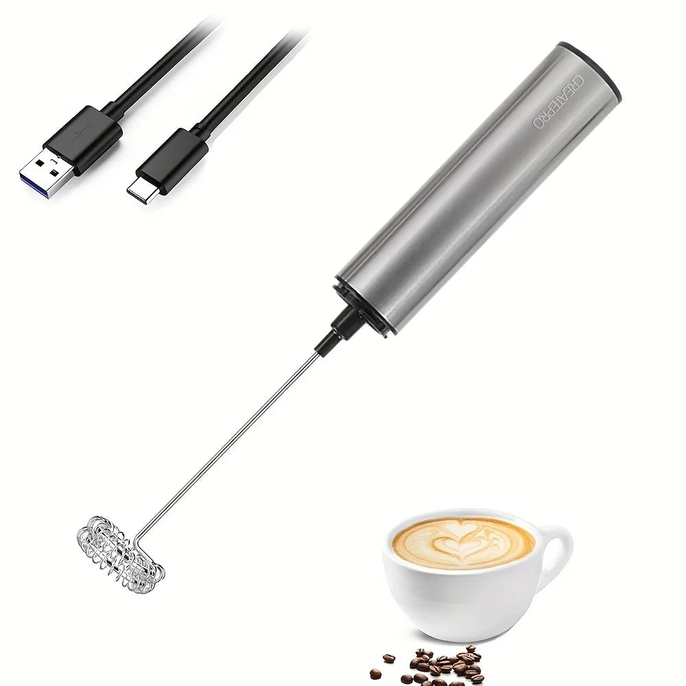 Espumador de Leche de Acero Inoxidable Recargable – 2 Velocidades para Latte y Cappuccino