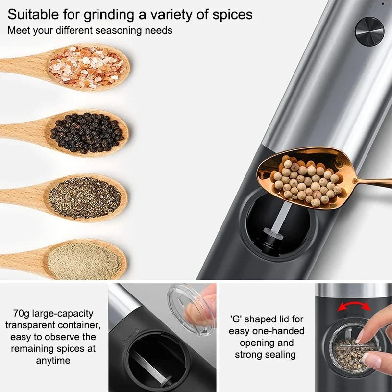 Set de Molinillos Eléctricos de Sal y Pimienta con Luz LED y Carga USB – Grosor Ajustable