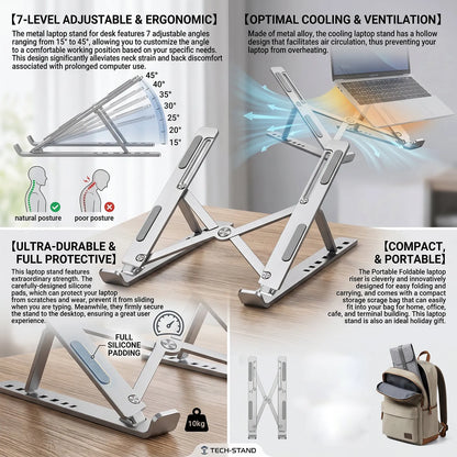 Soporte Metal Plegable para Laptop y Tablet – Aluminio con 6 Ángulos Ajustables