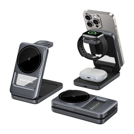 Cargador Inalámbrico 3 en 1 Plegable – iPhone 17-13, Apple Watch, AirPods Pro con Luz Nocturna