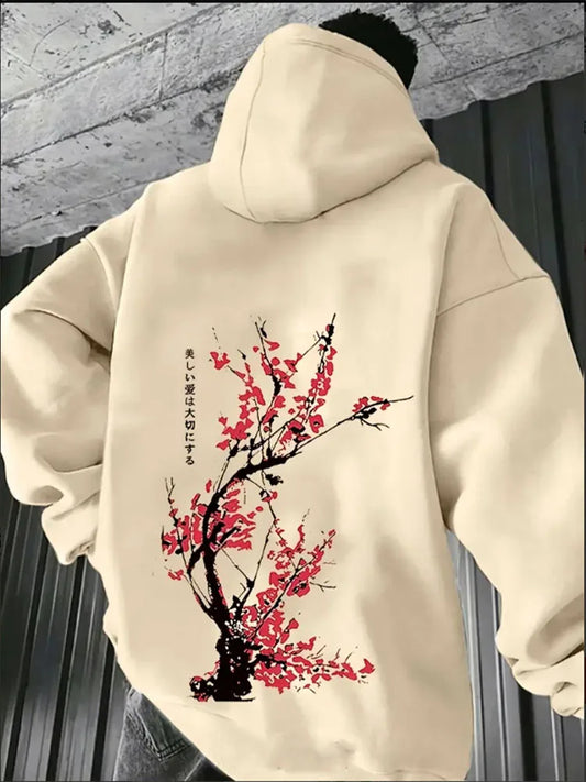Hoodie Harajuku Flor de Ciruelo – Estilo Japonés Y2K Casual Otoño Invierno