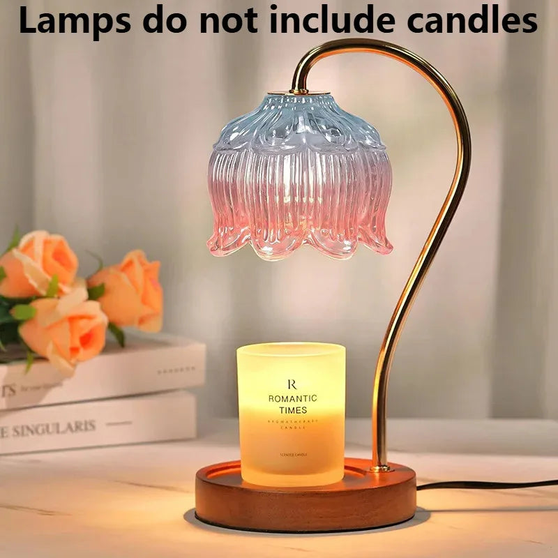 Calentador de Velas Nórdico de Vidrio – Luz Nocturna Retro para Dormitorio y Hogar