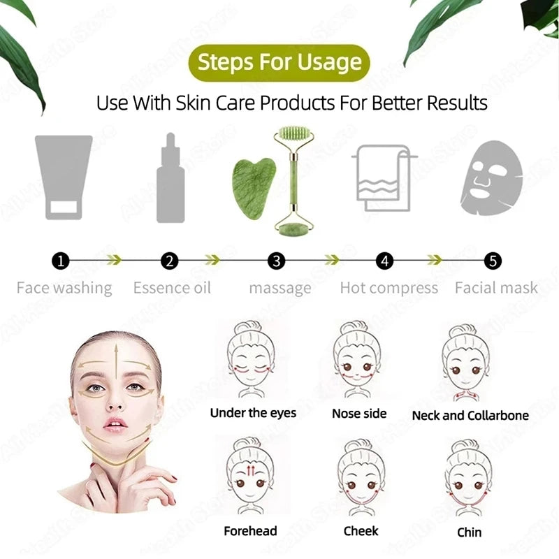 Gua Sha Facial de Jade – Masajeador Lifting, Drenaje Linfático y Cuidado de la Piel