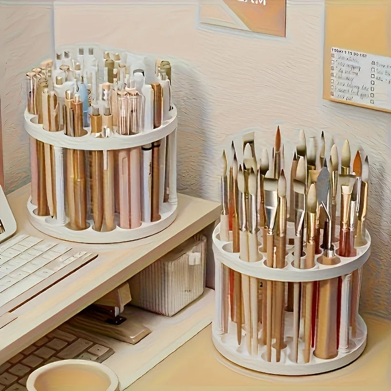 Organizador Giratorio de Escritorio para Pinceles de Arte y Maquillaje – Acabado Esmaltado