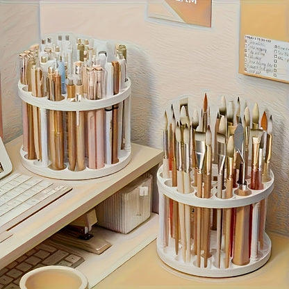 Organizador Giratorio de Escritorio para Pinceles de Arte y Maquillaje – Acabado Esmaltado